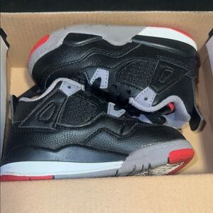 Jordans 4 Black and Red Kids Sneakers